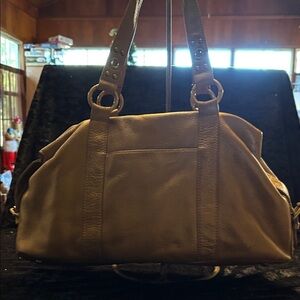 Elegant Tan Bronze Leather Satchel by Hobo International